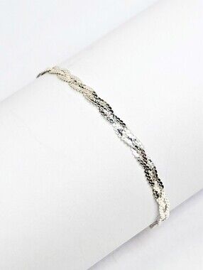 Bracelet Singapore Twisted Diamond-Cut Chain Womens 3mm 925 Sterling Silver 19cm